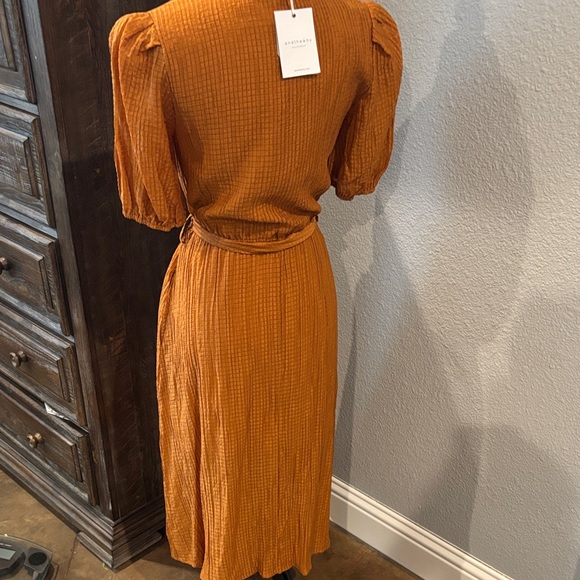 Elegant Orange Midi Dress Button Front, Belted Waist - Picture 3 of 3